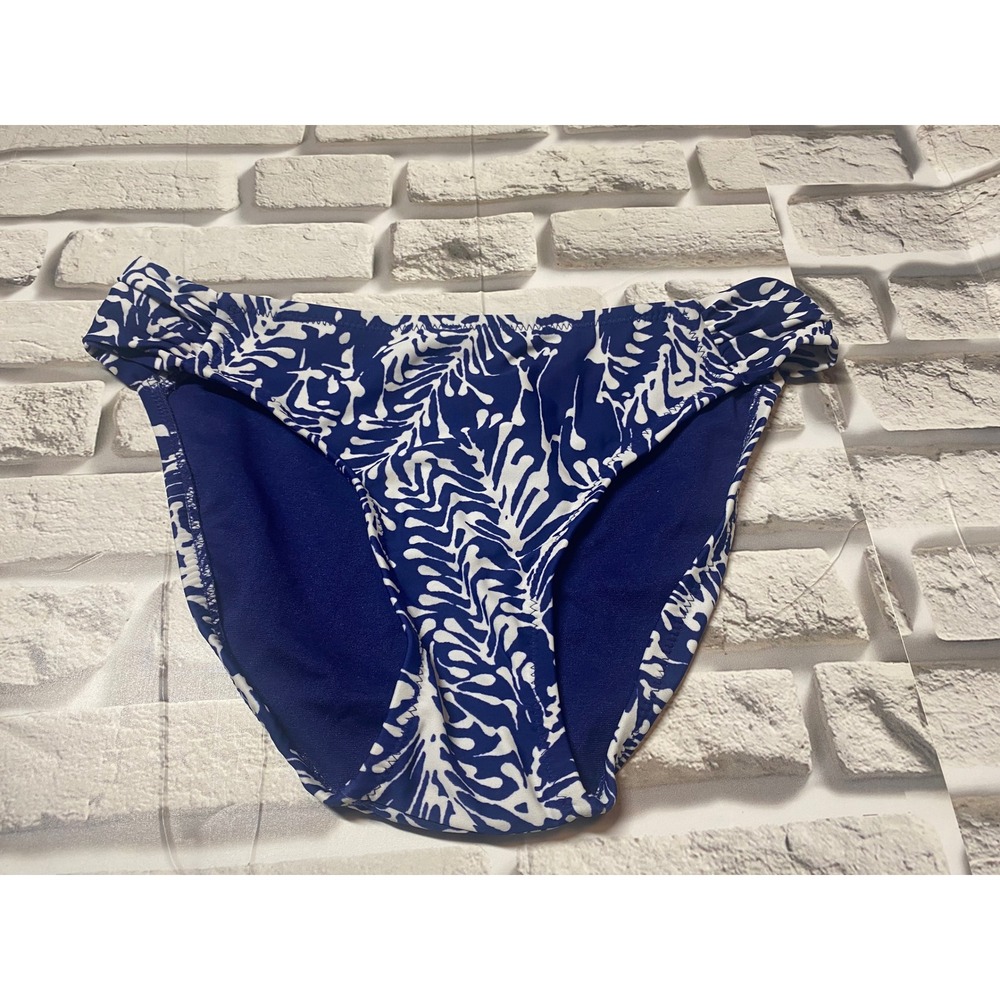 Mossimo Womans Blue & White Print Bikini Bottoms - Ruched Sides - Size S